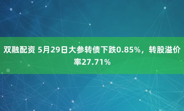 双融配资 5月29日大参转债下跌0.85%，转股溢价率27.71%