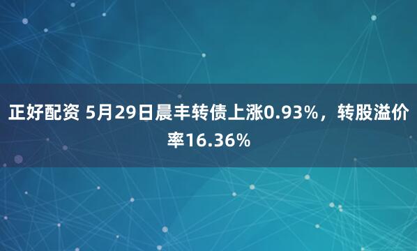 正好配资 5月29日晨丰转债上涨0.93%，转股溢价率16.36%